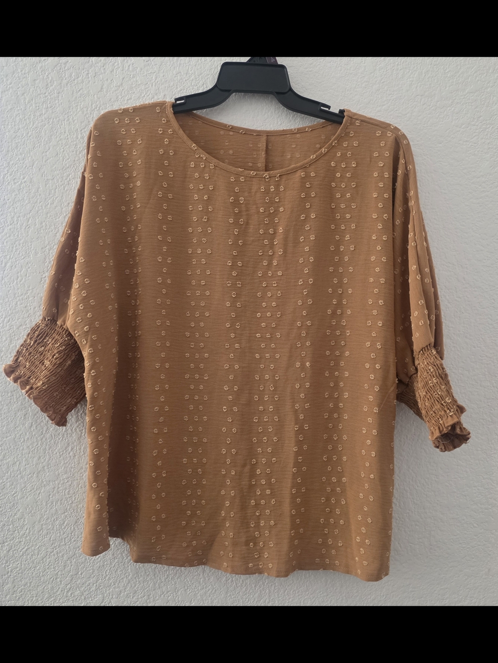 SHEIN Tan Textured Dot Smocked Sleeve Tunic